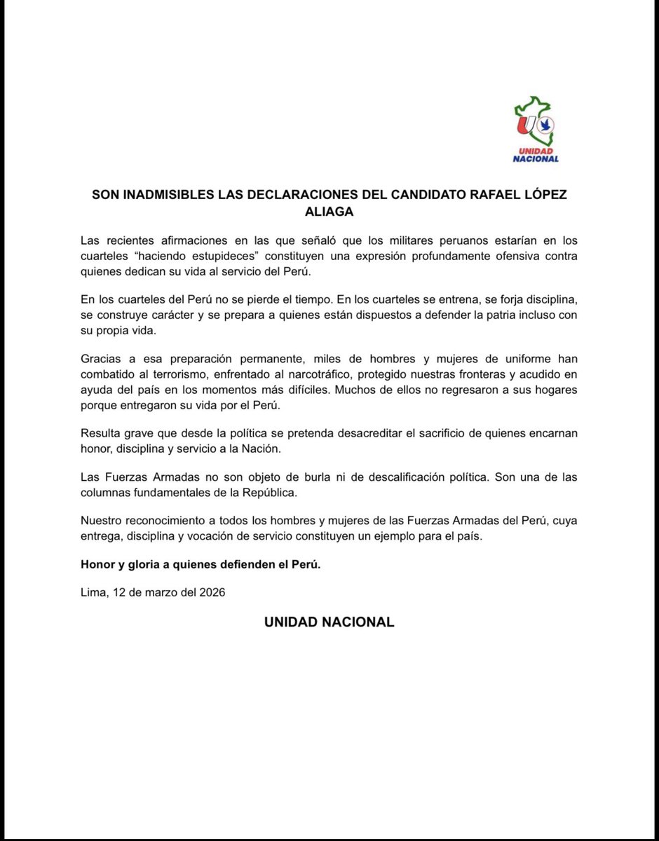 Son inadmisibles las declaraciones de Rafael López Aliaga y Renovación Popular.

Me reafirmo, Rafael López Aliaga no tiene la inteligencia emocional que se requiere para gobernar nuestro Perú.