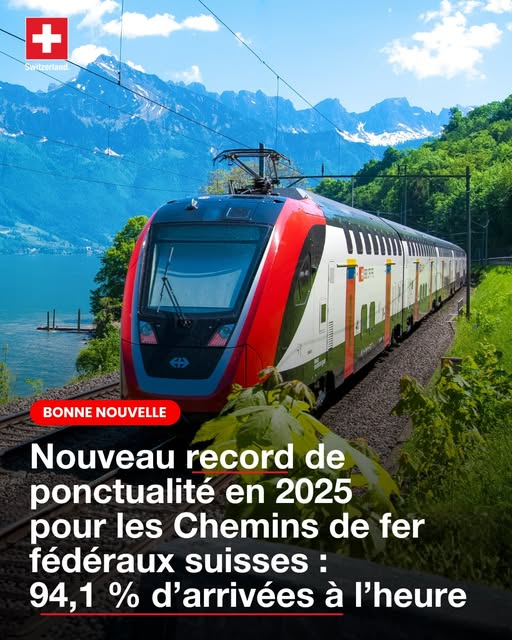 🇨🇭La companyia de ferrocarrils suïssa informa que l'any 2025 el 94,1% dels trens de passatgers van ser puntuals (93,2% el 2024) tot i les obres i incidents meteorològics. En destaquen la satisfacció dels clients i l'alta fiabilitat de les infrastructures i trens.