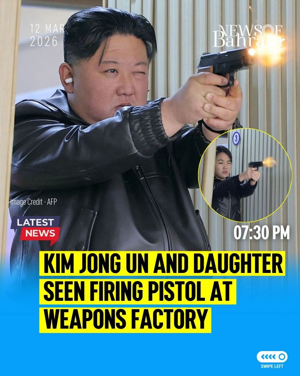 haiderBYR's tweet image. North Korea releases new images of leader Kim Jong Un and his teenage daughter Kim Ju Ae firing pistols at a munitions factory, fueling speculation that she is being prepared as the country’s future leader.

#NewsofBahrain #news #Bahrain #Manama