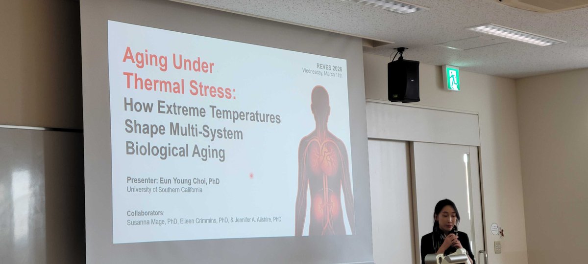 biodemcenter's tweet photo. 🧵Can extreme heat increase your biological age? New work from Center Affiliate Eun Young Choi presented at the first day of  #REVES2026 : https://t.co/Q4yPBfIt47