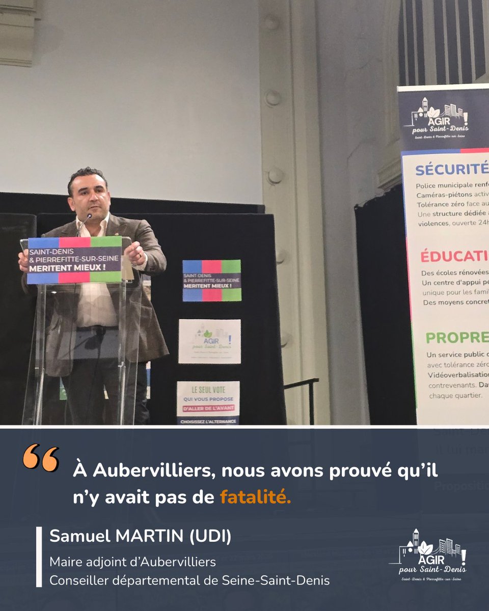 1 centaine de personnes réunies hier soir pour AGIR.
Samuel Martin, maire-adjoint d'Aubervilliers (UDI), est venu nous soutenir et a déploré la candidature solitaire de Pascal Kouppé de Kermartin.
À Aubervilliers, l'union a gagné.
#SaintDenis et #Pierrefitte peuvent faire de même