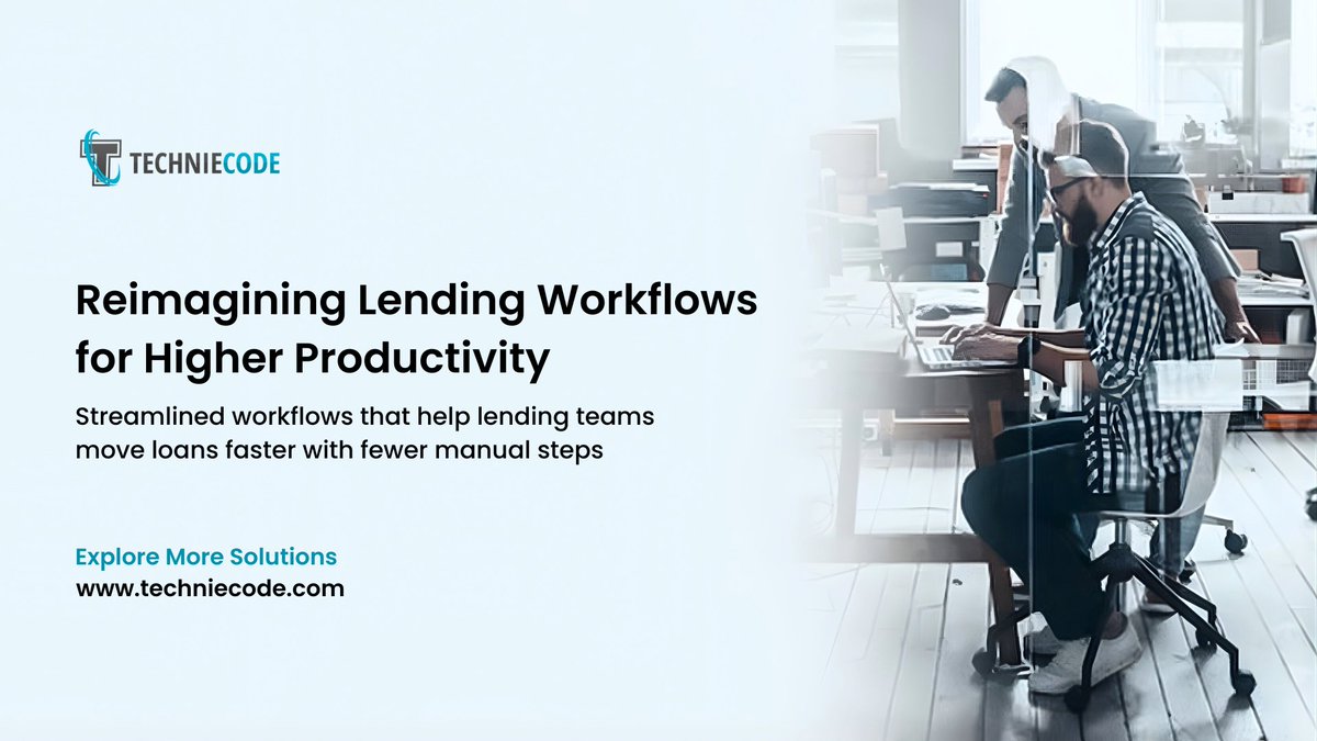 Techniecodeinc's tweet photo. Lending teams often face delays caused by manual tasks, and limited workflow visibility. Modernizing lending workflows can significantly improve processing speed and operational efficiency. Discover how smarter lending workflows can drive higher productivity. https://t.co/quw4MynSnx