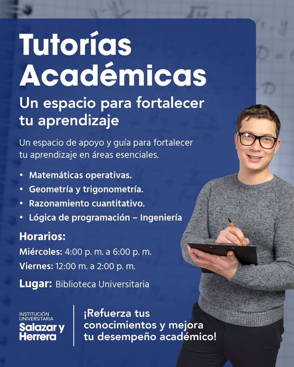 ¿Algún tema se te está complicando?
¡No te quedes con la duda! En nuestras tutorías encontrarás apoyo y acompañamiento para fortalecer tus conocimientos en áreas clave.

Aprovecha este espacio, resuelve tus dudas y mejora tu desempeño académico.