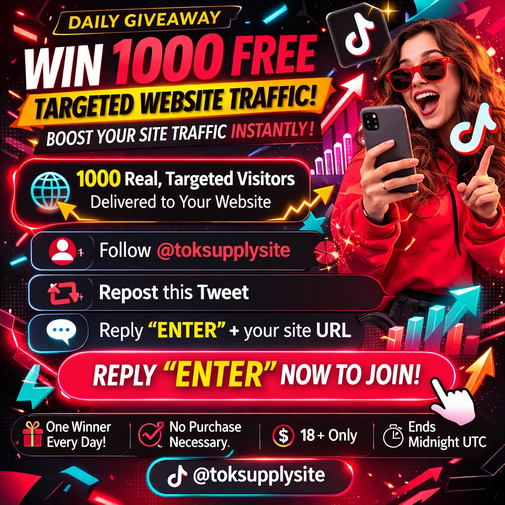 toksupplysite's tweet photo. Frustrated TikTok creator? 😩

Banned for no reason. Shadow banned to death. Wrong-country views. Failed appeals. Bio link traffic = zero.

Win 1000 FREE targeted visitors to your site TODAY! 🔥🚀

To Enter:

Follow @toksupplysite
Repost
Reply “ENTER” + site URL
Winner tonight!

No multis/duplicates. 18+. No purchase.

Reply “ENTER” now,  let's fix your traffic!  

#TikTokBan #Giveaway #Freebie #GiveawayAlert #Contest