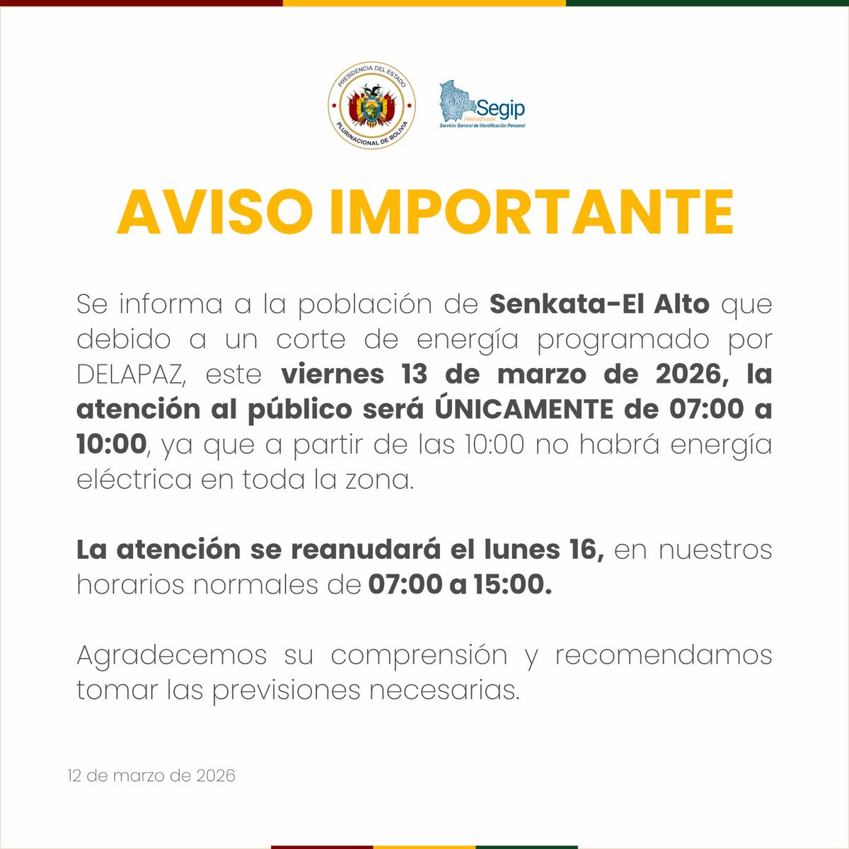 SEGIP OFICIAL tweet media