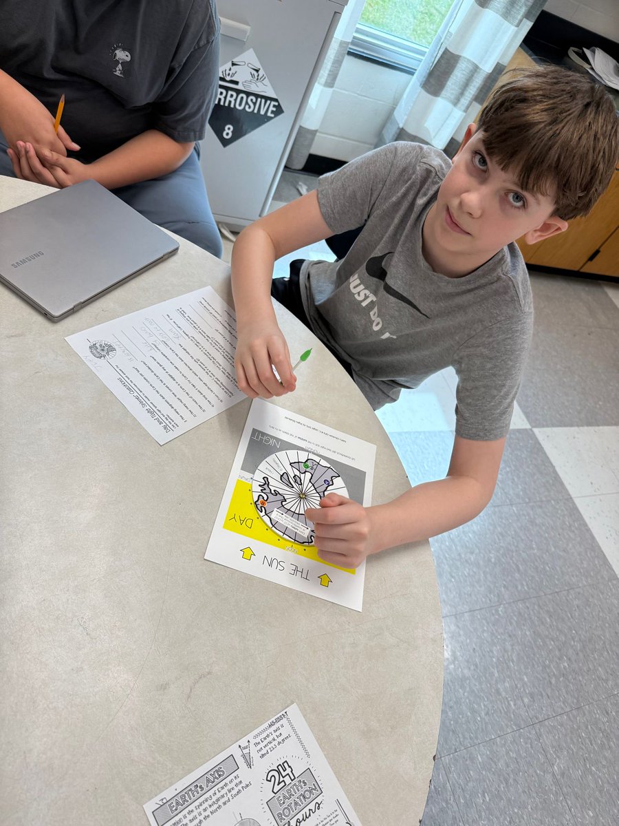 Mrs. Johnston’s 7th grade Science students were using a spinner to learn about the Earth’s rotation today.