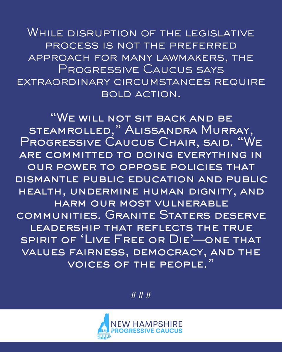 HousePCNH's tweet photo. House Progressive Caucus Press Release
 March 12, 2026- Statement on actions taken by the NH House Progressive Caucus to stand up for the rights and voices of Granite Staters as the legislature approaches Crossover Day. #NHPolitics https://t.co/tyyOpIdiIw