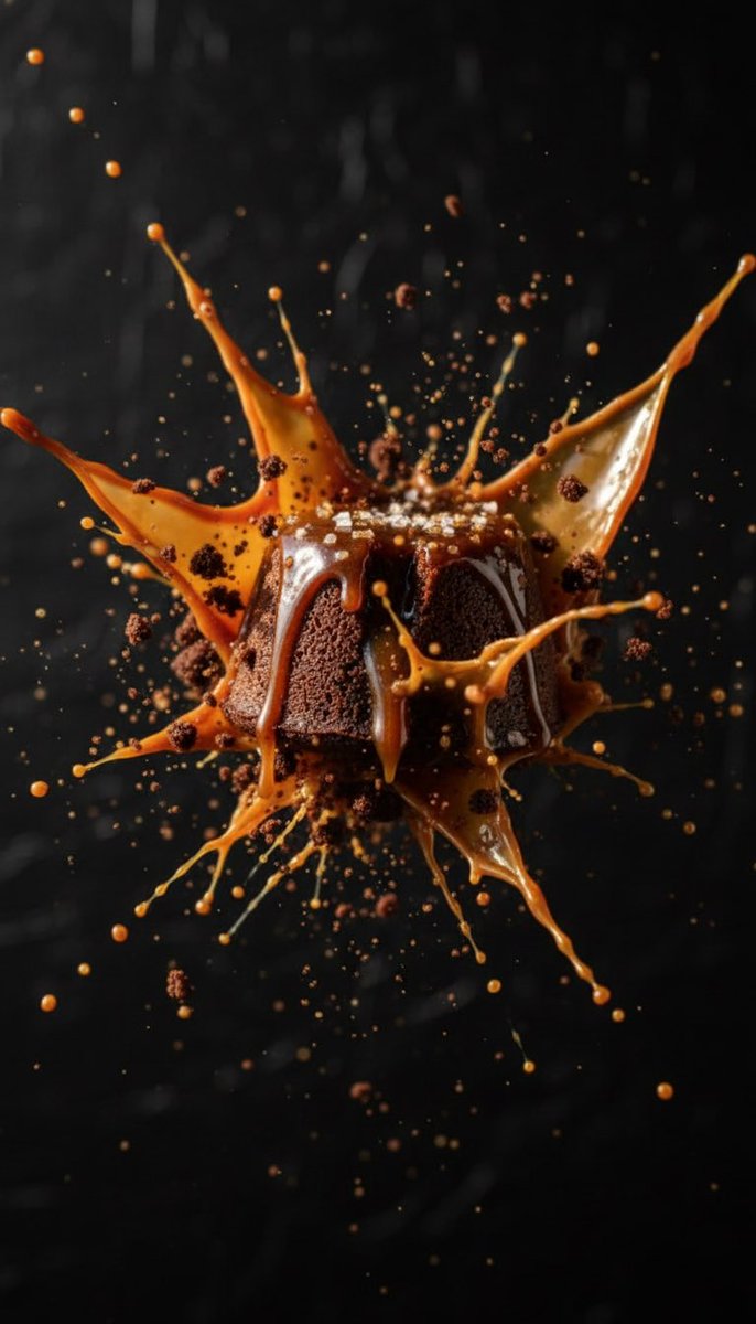 wallofsweets's tweet photo. Salted Caramel Lava Cake smashed into a Black wall.

Molten caramel explosion in ultra slow motion.

ASMR impact you can feel.

#asmr
#saltcaramel 
#slowmotion
#satisfying
#dessert
#WallofSweets https://t.co/rmjWdGlbTW
