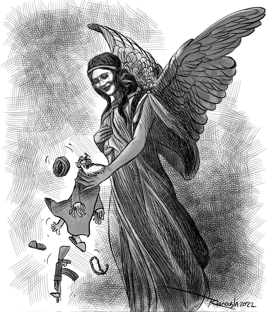 J'ai réalisé ce dessin en 2022, juste après que Mahsa Amini a été assassinée en captivité par les hommes de main de Khamenei, pour ne pas avoir porté un hijab 'correct'. Au début de la révolution 'Femme, Vie, Liberté', cette œuvre illustrait notre souhait collectif—un souhait