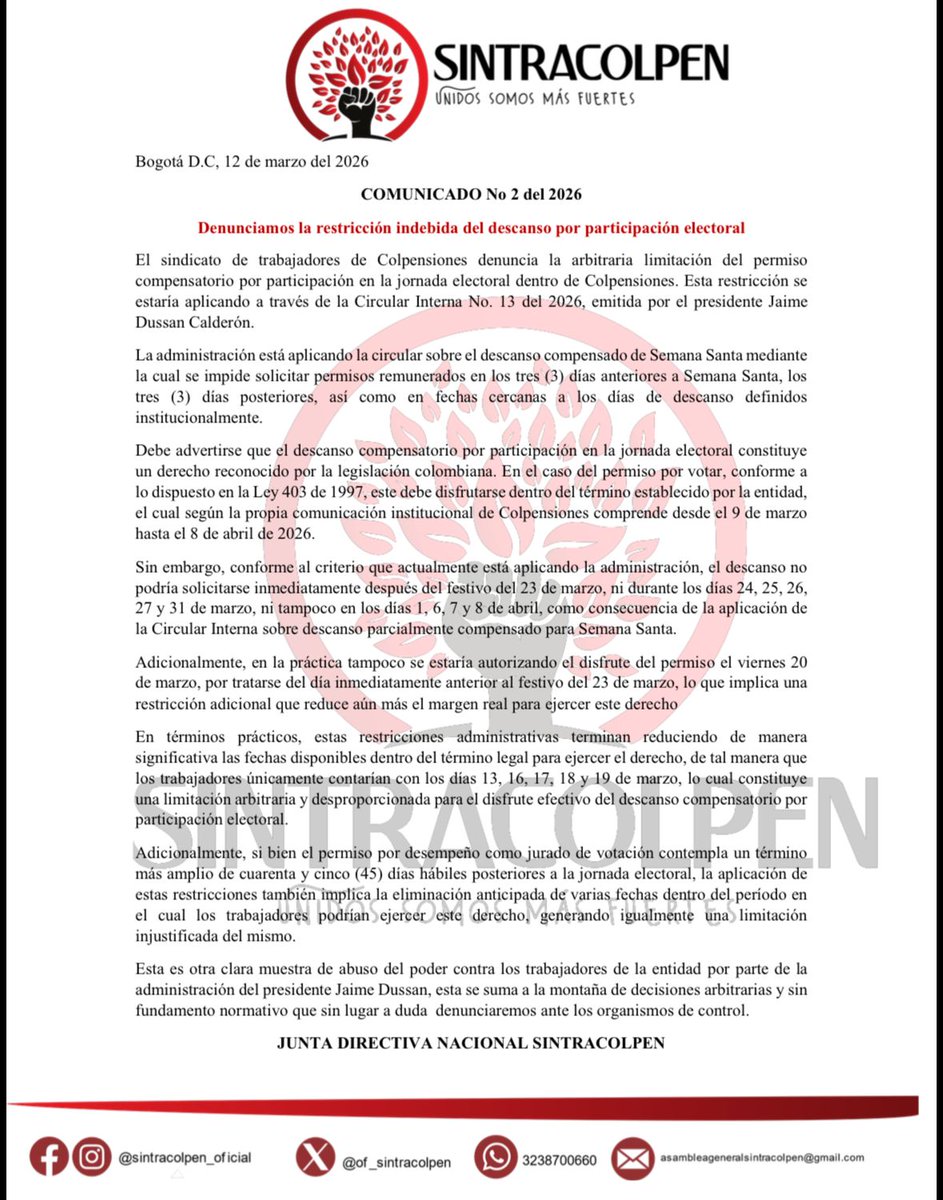 Sintracolpen Oficial tweet media