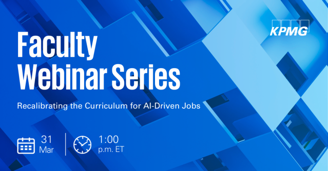 kschaum's tweet photo. Calling all faculty! Join our next KPMG Faculty Webinar, Recalibrating the Curriculum for AI‑Driven Jobs, and explore how GenAI is transforming academic work and shaping the skills students need for tomorrow’s careers. Register today https://t.co/xmqdAW69rR https://t.co/b1XQd5nsj4