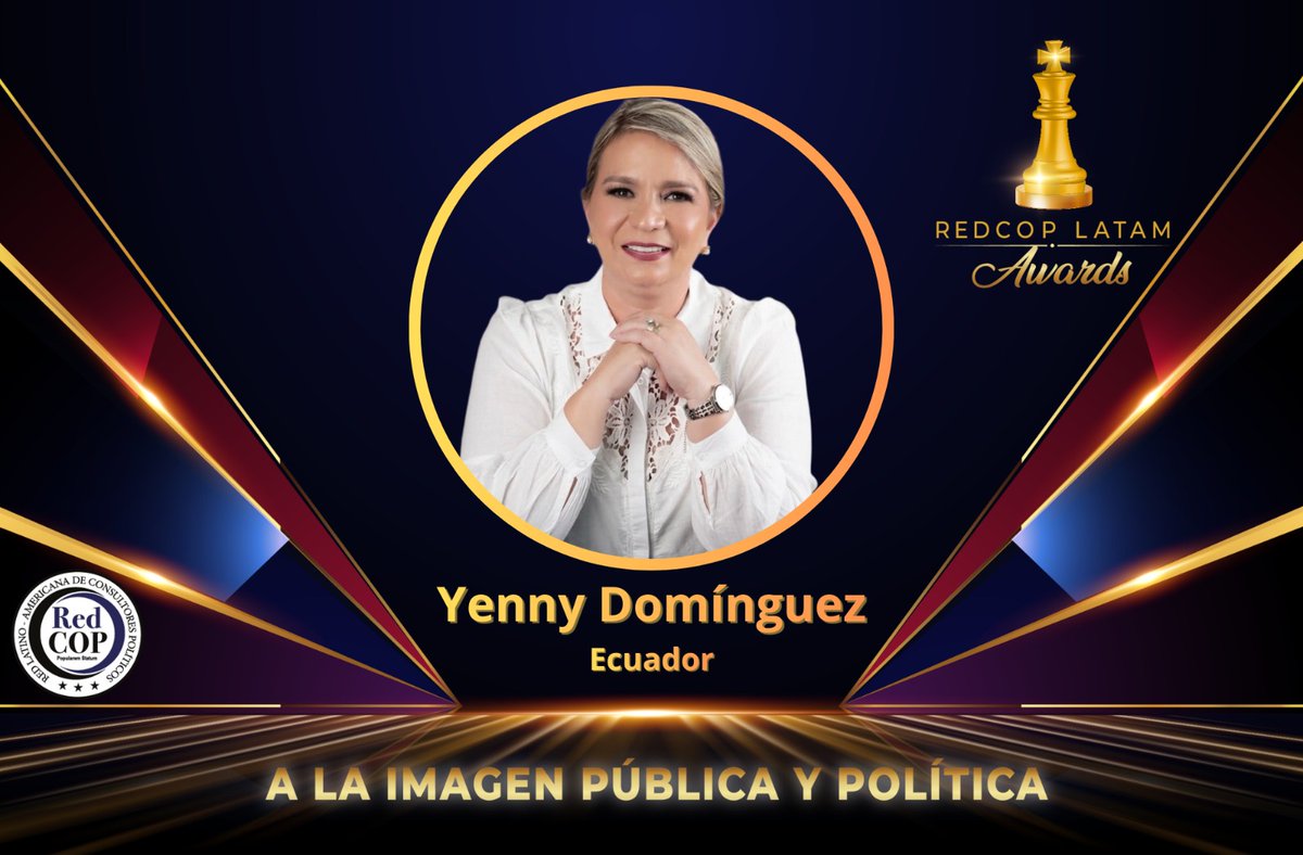 La magíster y política Ecuatoriana Yenny Domínguez, en calidad de alcaldesa de #Mocache, nominada en los #redcopawards2026 en las categorías: Mujer Vocera del año; Liderazgo en política de gobierno local y parroquial; Liderazgo en proyectos de desarrollo ciudadanos.
