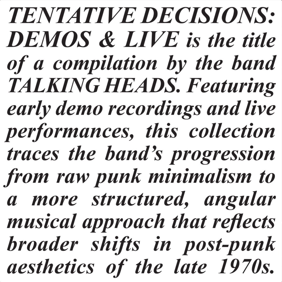 NuMusicNuLife's tweet image. #StellarSounds2026 #MyVersion #022/#300

💿TALKING HEADS🎸TENTATIVE DECISIONS: DEMOS &amp;amp; LIVE (1974-1977)

Just-released, revealing 3CD deep dive into the origins of Talking Heads, w/historical artifacts including '74 proto-TH, the complete CBS demos, &amp;amp; some early live cuts!