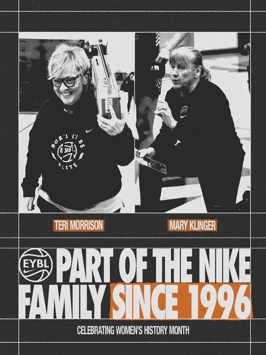 NikeGirlsEYBL's tweet image. Our third #WomensHistoryMonth Spotlight features two pillars of our league: Teri Morrison and Mary Klinger. Two women who have served in countless ways to provide the best experience for our athletes, coaches, and fans.

#WHM | #2026EYBL