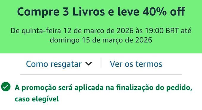 O MELHOR CUPOM DE LIVROS DO ANO

40% OFF ao comprar 3 livros da seleçao

➡️Confira em: amzn.to/4sCCBoX