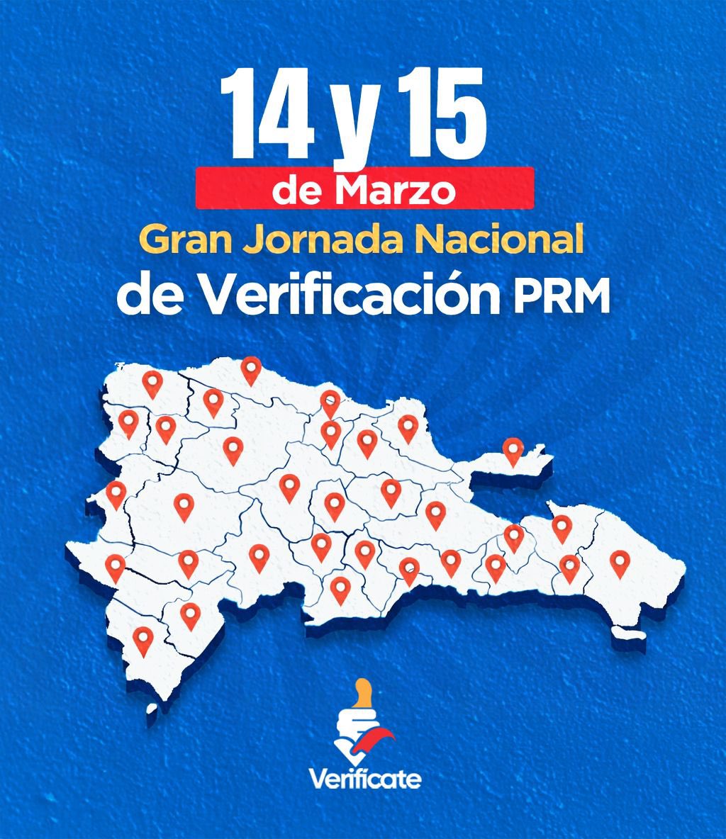📆 Este sábado 14 y domingo 15 de marzo participa en nuestra gran Jornada Nacional de Verificación. Afíliate o consulta tu inscripción en los puntos que estarán distribuidos en todo el país. 🇩🇴

¡Sigamos construyendo esta historia! #VerificatePRM 👍