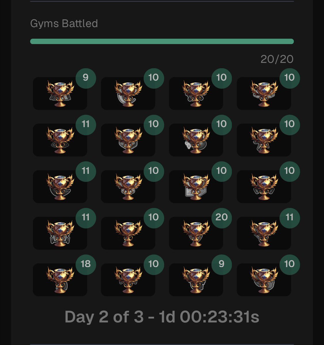 ⚔️<a href="/zerpmon/">Zerpmon</a> Battle Status ⚔️

🏋️Gym Battles
▫️Day 2
▫️Won 20/20
▫️Earned 5.64 $ZRP

⚔️Mission $XRP Mode
▫️Won 6/10
▫️Earned 0.09 $ZRP

🌏 World Boss
▫️Waiting for Summon
▫️Zrp share: 0 $ZRP

👴 <a href="/EvilProfGary/">Gary</a> X-drop
▫️Received 30 $ZRP