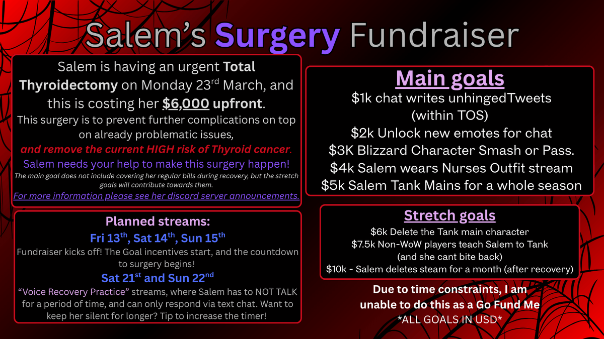 Salem_Vande's tweet photo. I'm having urgent surgery in *checks calendar * 10 days (trust me, I know its soon)
I'm doing Fundraising streams to try raise some money!
PLS SHARE ❤️‍🩹 The more people who see, the more chance I have at making this happen smoothly!
Starts tonight 👀 https://t.co/MVy3R1paRF