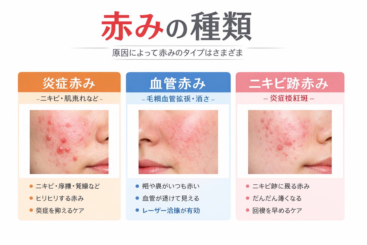 chika_biyouhihu's tweet photo. 赤み治療は長旅。

▶︎炎症赤み 
ケミカルピーリング
LDM
イオン導入

炎症を落ち着かせる治療を行い、赤みの改善を目指す

▶︎血管赤み 
Vビーム
IPL（ルメッカなど）
ジェネシス
YAGレーザー
アドバテックスレーザー

拡張した毛細血管をターゲットにしたレーザー・光治療が有効！

▶︎ニキビ跡赤み 
Vビーム
IPL（ルメッカなど）
アドバテックスレーザー
トーニング

炎症後に残った赤みの回復を促進し、改善を促す。