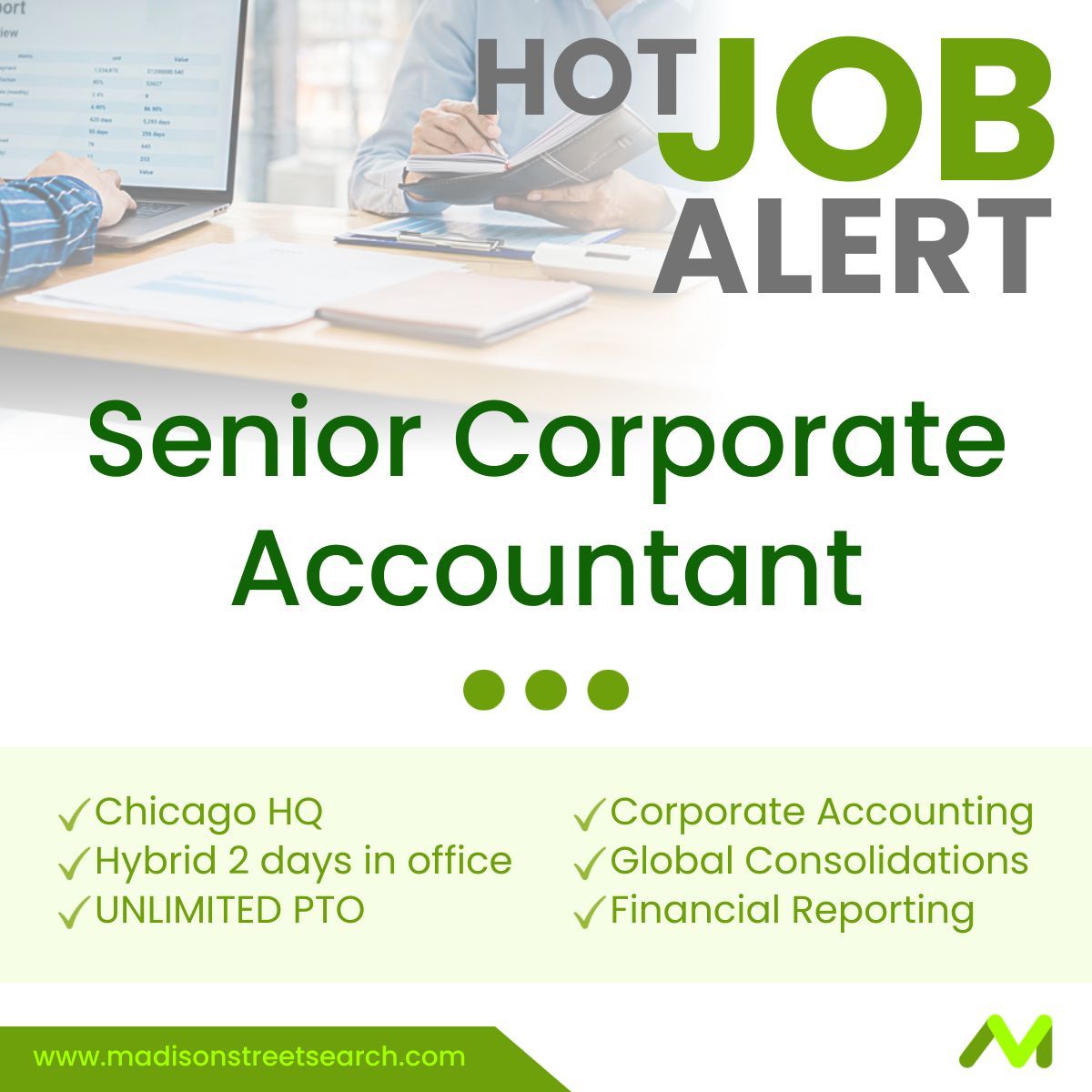 MadisonStSearch's tweet photo. 🚨 HOT JOB ALERT!
🔎 Senior Corporate Accountant
📍 Chicago HQ
✔ Hybrid 2 days onsite
➕ UNLIMITED PTO

#madisonstreetsearch #senioraccountant #corporateaccounting #chicagojobs #accountingjobs #opentowork #hotjobalert #financerecruiter #accountingrecruiter #chicagorecruiter https://t.co/W5RtGarP2q