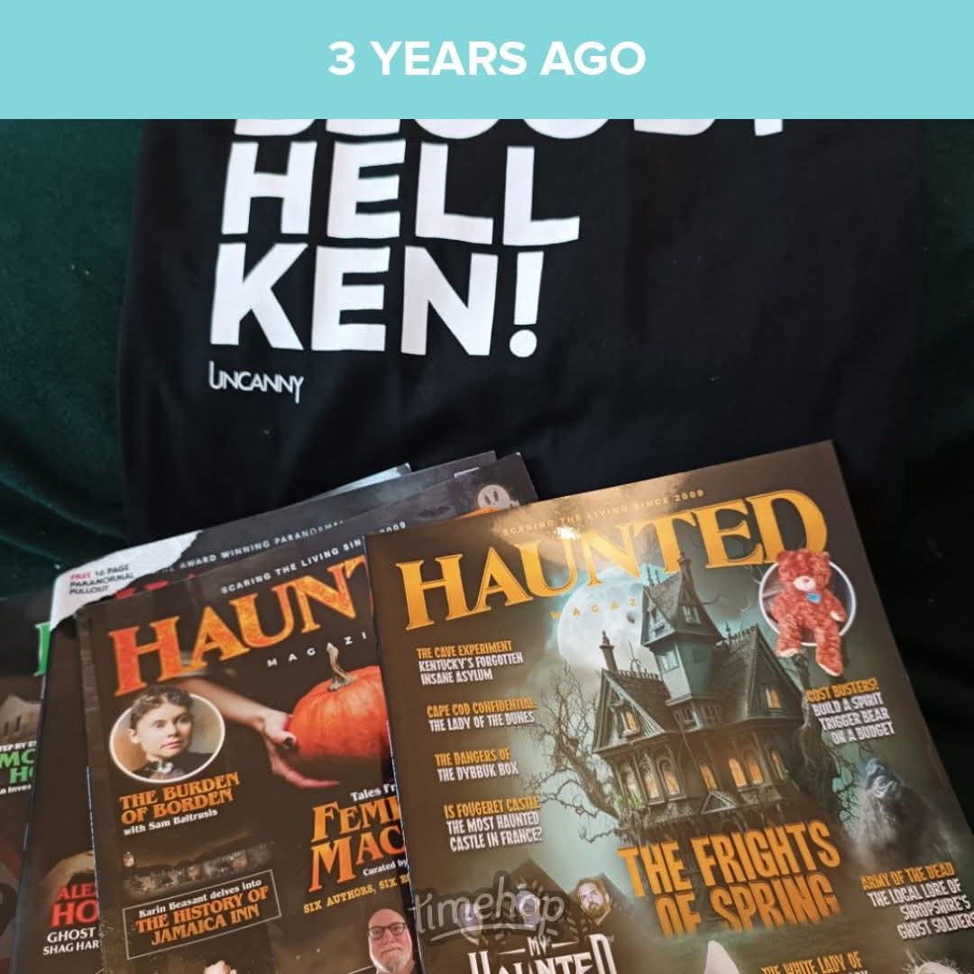 GhostCatcherELH's tweet photo. Merch from UncannyCon three years ago. Who knew that not so long afterwards I'd have some of my writing published in @hauntedmagazine myself too! 👻✍🏻
#throwback #UncannyCon #hauntedmag #WritingJourney https://t.co/5KhClrr7Jb