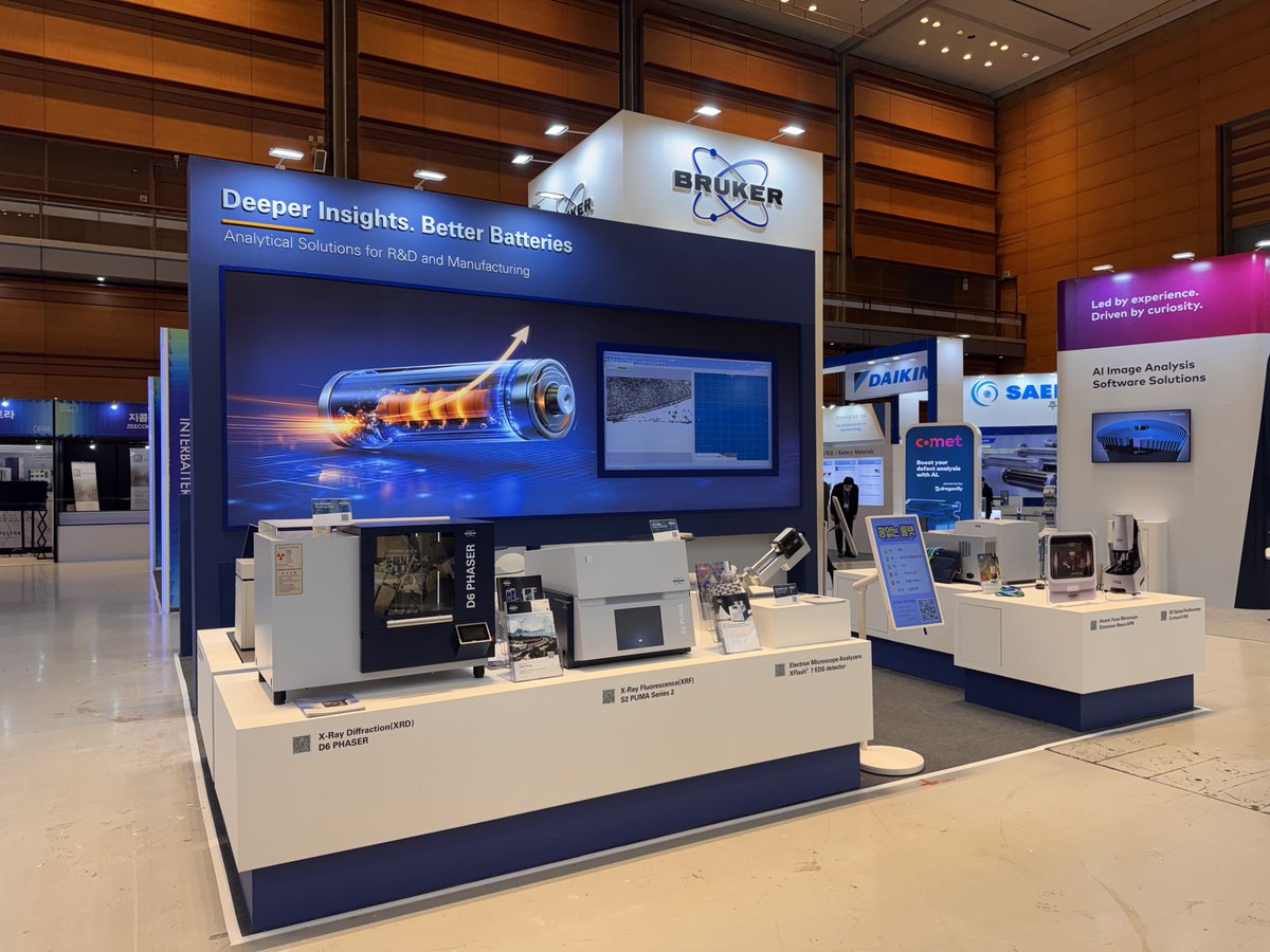 bruker's tweet photo. Are you at #InterBattery 2026? See you at booth D370!
Explore Bruker’s comprehensive suite of analytical solutions for battery research, development, and manufacturing!
Learn more: https://t.co/i7a7JzF5wp
#Interbattery2026 #Battery #BatteryResearch #BatteryManufacturing https://t.co/iHWOXIhiZu