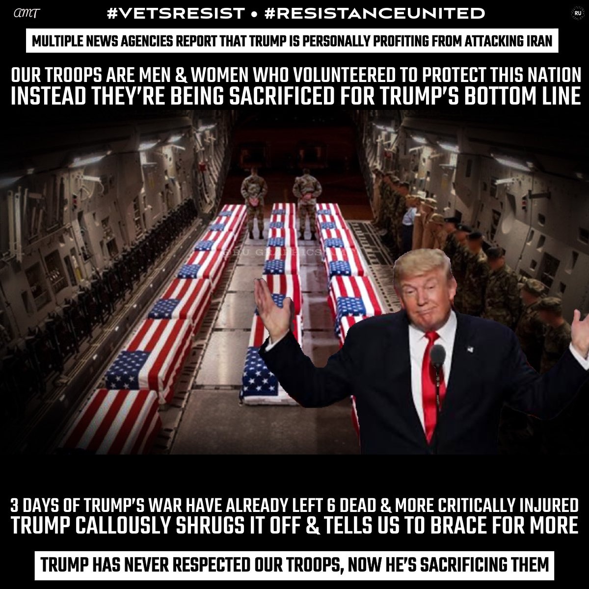 ru_graphics's tweet photo. Several reputable news agencies have reported Trump profits from the American/Israeli War in Iran.
Our military men and women volunteered for service to honorably defend America and defend the world from cruel fascist dictators like Hitler and Stalin.
Now they're taking orders https://t.co/oNSTrykkOj