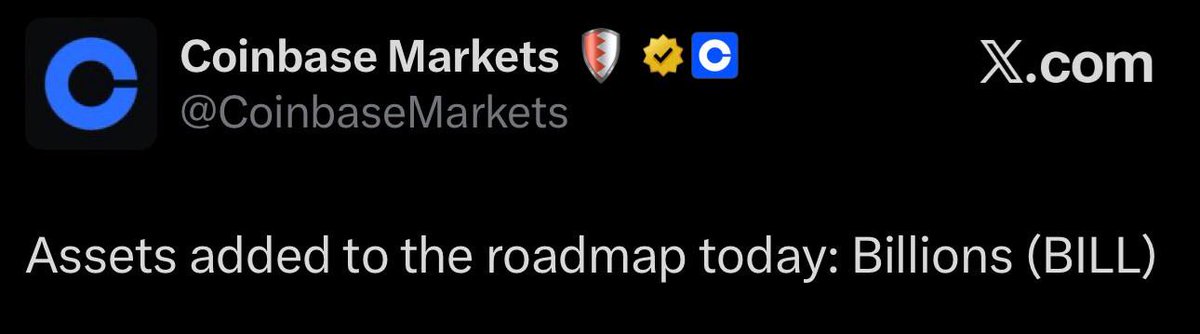 Billions Network Update 😱

$BILL is added coinbase roadmap today 

So $BILL is coming soon....

Are you ready 👀