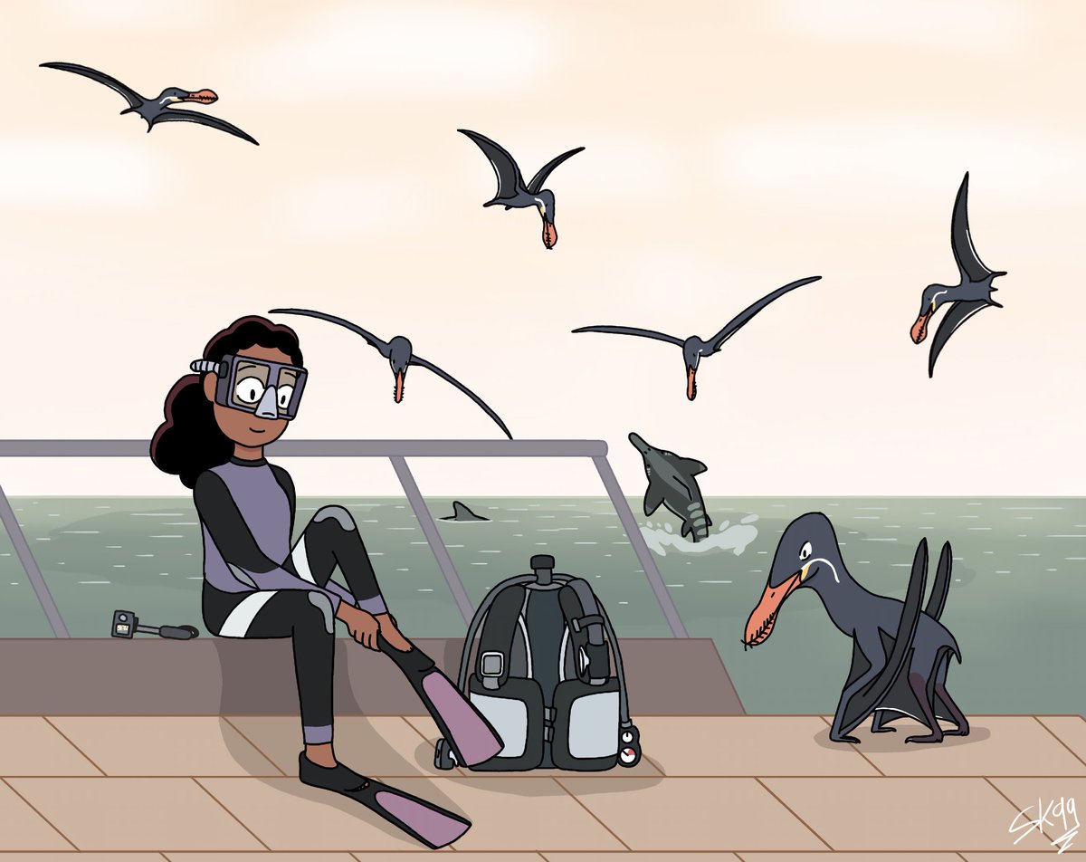 slogokonnor99's tweet photo. The clock is ticking for Frida to get ready and dive below to observe a feeding frenzy between some Ophthalmosaurus and Ferrodraco
#drawing #HildaTheSeries #hildafanart #Fridahilda #Ophthalmosaurus #Ferrodraco https://t.co/hviAkZsPmb