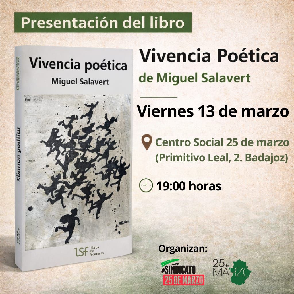 Os recordamos la presentación de esta tarde del libro 'Vivencia poética ', el nuevo poemario de nuestro amigo <a href="/salavert/">Miguel Manzanera</a>.
A las 19:00 con entrada libre.
¡Os esperamos!