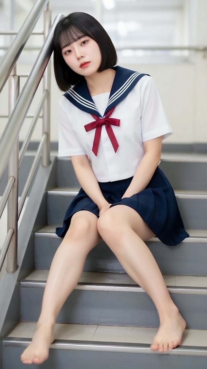 utakatagram's tweet photo. 学校のいろんな場所で撮ってみた。

#AIart #黒髪ボブ #SFW #セーラー服 https://t.co/7ca4hGKohn