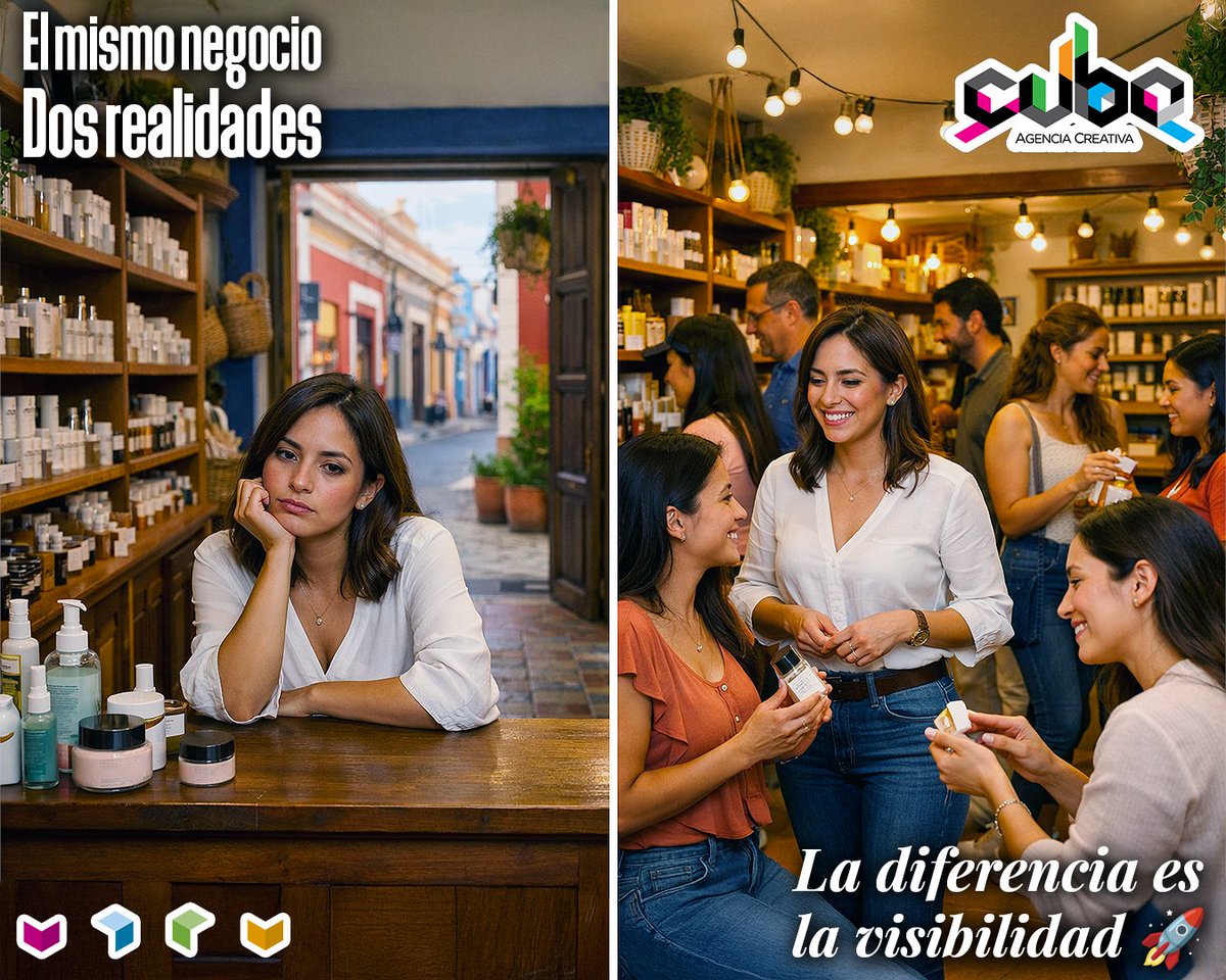cuboAC's tweet photo. 🚨 𝗘𝗹 𝗺𝗶𝘀𝗺𝗼 𝗻𝗲𝗴𝗼𝗰𝗶𝗼. 𝗗𝗼𝘀 𝗿𝗲𝗮𝗹𝗶𝗱𝗮𝗱𝗲𝘀.
La diferencia entre un negocio vacío y uno lleno no es el producto. Es la visibilidad.

Hoy los clientes descubren marcas en redes sociales antes de comprar. 📱

#MarketingDigital #RedesSociales #Emprendedores https://t.co/IMk2H1SkbK