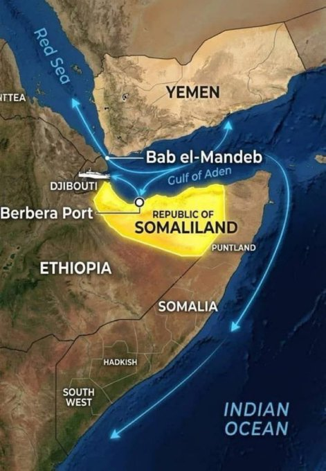 washington_EY's tweet photo. #BREAKING: The Republic of Somaliland invites Israel to establish a presence at Berbera, gateway to the Bab el-Mandeb and Red Sea.

- Berbera Airport: longest runway in Africa
- Berbera Port: strategic deep-water port handling 15% of global trade, 30% of container traffic, 10% of seaborne petroleum

#Somaliland calls for security ties and mutual prosperity. 

#WashingtonEye
