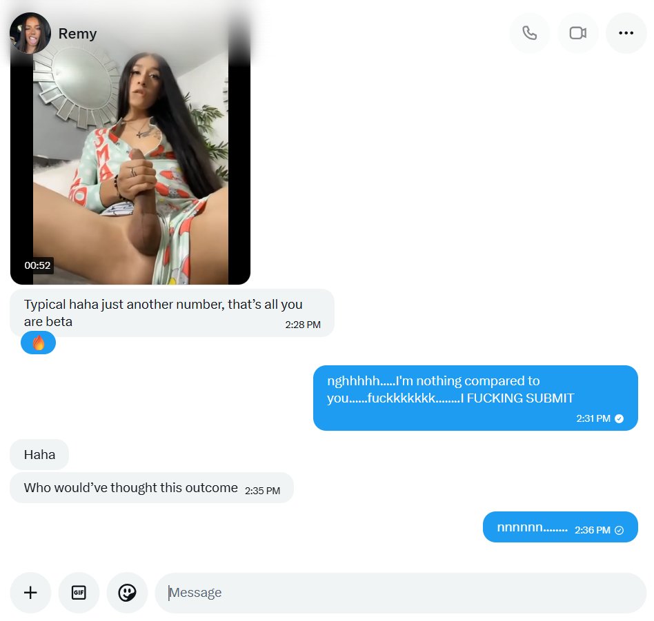 Crushed in a #wankbattle by <a href="/RemyNoFap/">Remy</a>. Almost every post was met with a 👎rating, and he just kept hitting me with fat t-girl dongs. I tried to hang on, but I was just too weak and ended up submitting. He is the superior battler, and I'm just a pathetic beta compared to him.😭