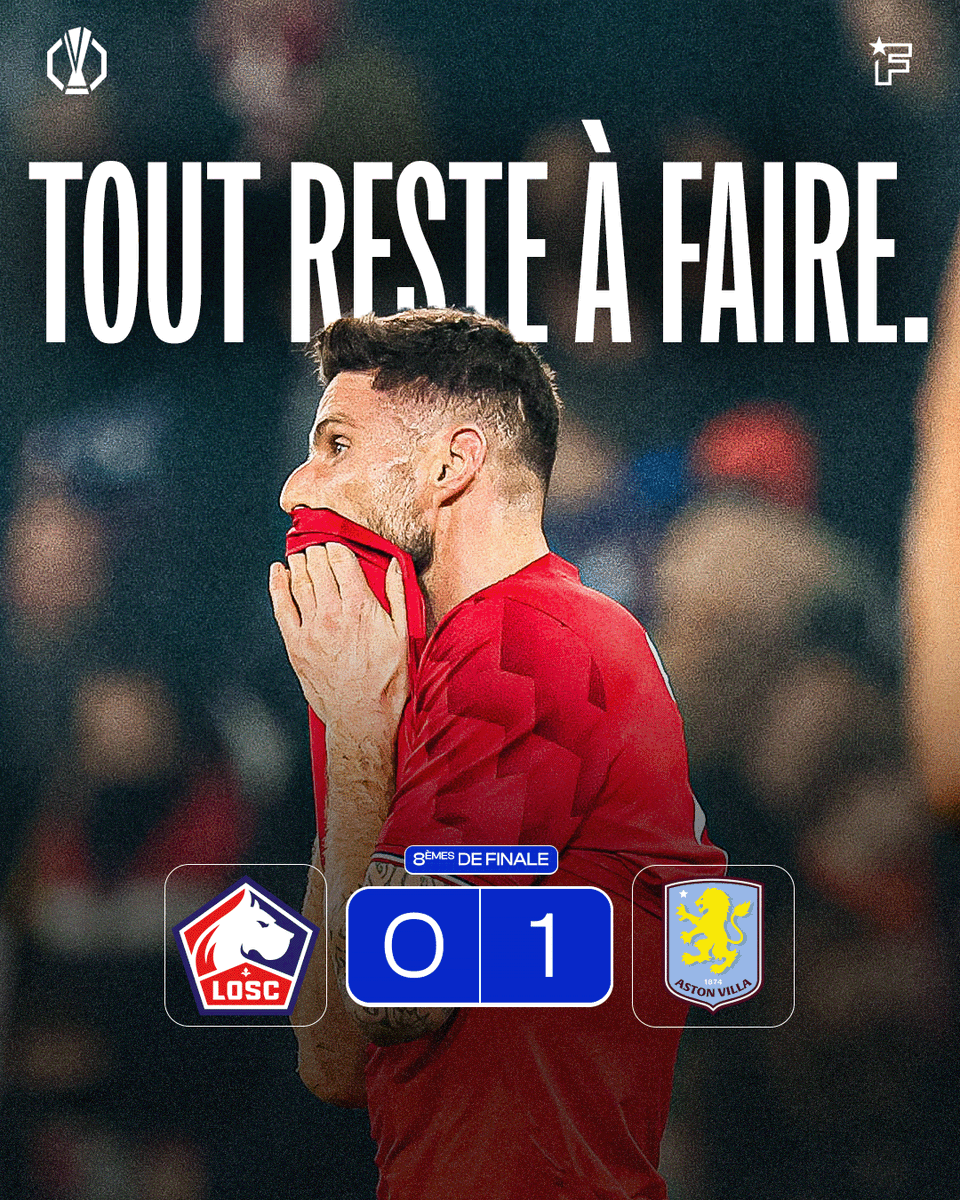 footmercato's tweet photo. Fin de match frustrante pour le LOSC... 💔

Les Dogues s'inclinent 0-1 face à Aston Villa après une erreur défensive fatale. Trop peu d'occasions pour espérer renverser les Anglais ce soir. Rien n'est perdu, mais la tâche s'annonce corsée à Villa Park la semaine prochaine ! 🏟️

Rendez-vous à Birmingham pour l'exploit ? Vous y croyez encore pour le match retour ? 🦁✈️

#LOSCAVFC #UEL