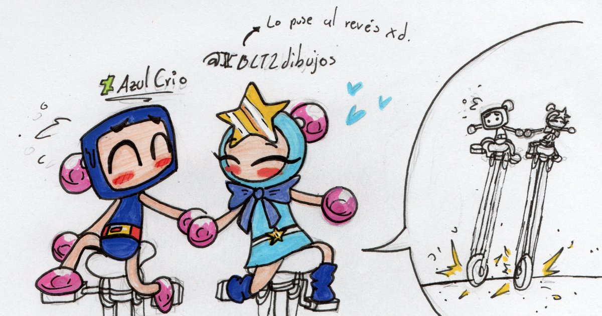 Romance en los monociclos 💙🛞🩵

- Esta vez tocó algo sencillito para probar unos nuevos marcadores que me compré :D

#bomberman #Fanart #BombermanLandTouch #videogames #AcrobatAqua #dibujo #Bluekid #prettybomber #draw #traditionalart #pencildrawing #ボンバーマン #BombermanAU