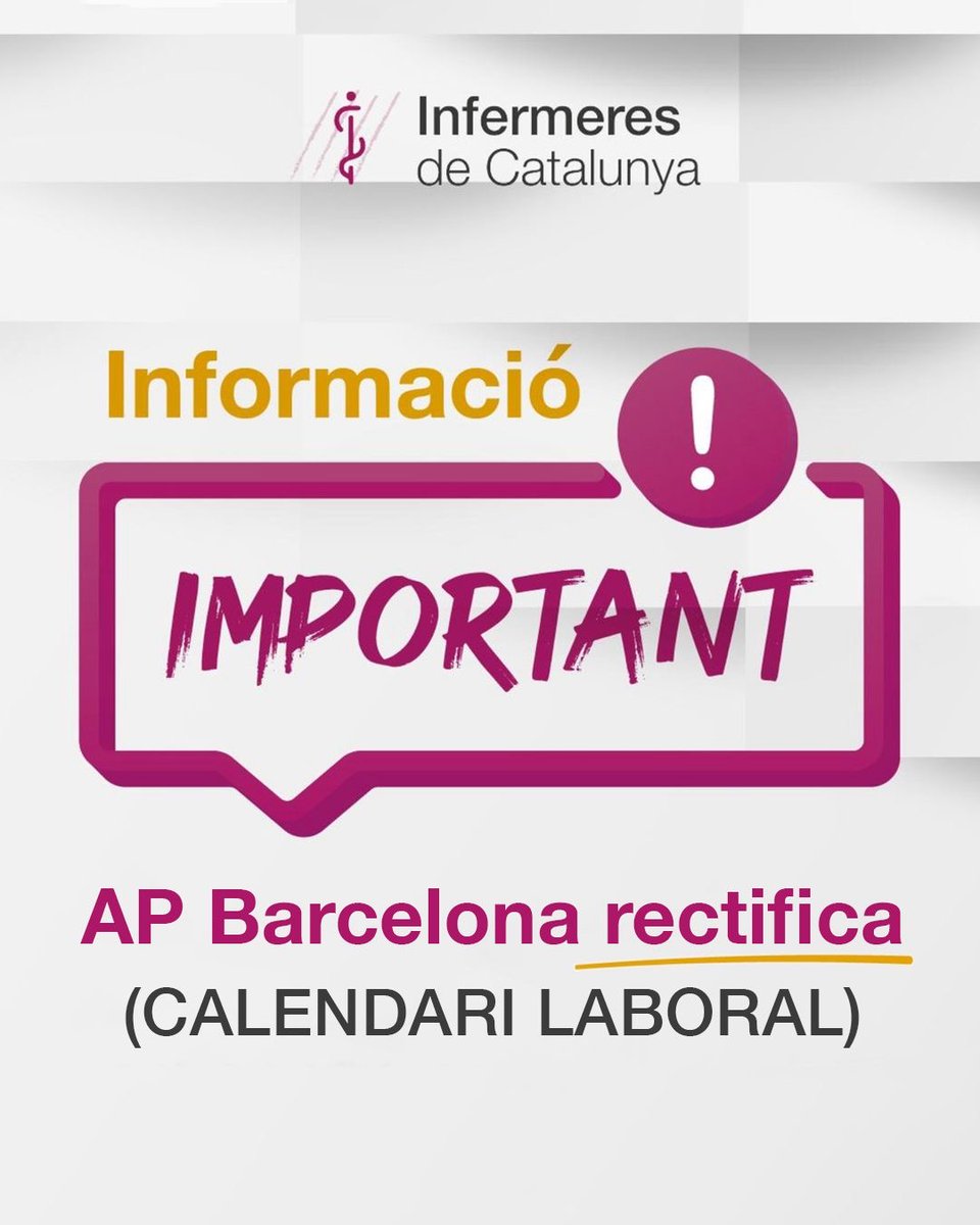CatInfermeres's tweet photo. 🚨 AP Barcelona rectifica
La Gerència d’Atenció Primària Barcelona havia aplicat una interpretació del calendari laboral que, en la pràctica, impedia gaudir dels 3 dies d’escreix als professionals.

⚠️ Aquesta interpretació contradeia les instruccions vigents de l’ICS.

💪🏻 Què hem fet?
Des d’Infermeres de Catalunya, amb la Junta de Personal, hem treballat per corregir aquesta situació:

🤝🏻Reunions amb Gerència i RRHH
⚖️ Assessorament jurídic
📣 Informació a les afiliades
👥 Coordinació amb altres col·lectius professionals

✅ Resultat

📢 La Gerència d’AP Barcelona ha rectificat.

👉🏻Els professionals podran gaudir dels 3 dies d’escreix, igual que a la resta de gerències del territori.

🩷Defensar els drets professionals funciona
Som com tu. Treballem per tu.

📩 Consultes: +34 623 05 43 63

#infermerescomtu #InfermeresDeCatalunya #IdC