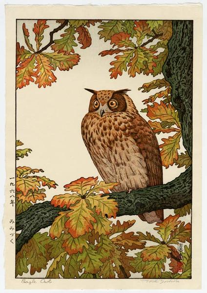 JapanTraCul's tweet photo. Eagle Owl, by Yoshida Toshi, 1968 https://t.co/JnoRRNP7C9