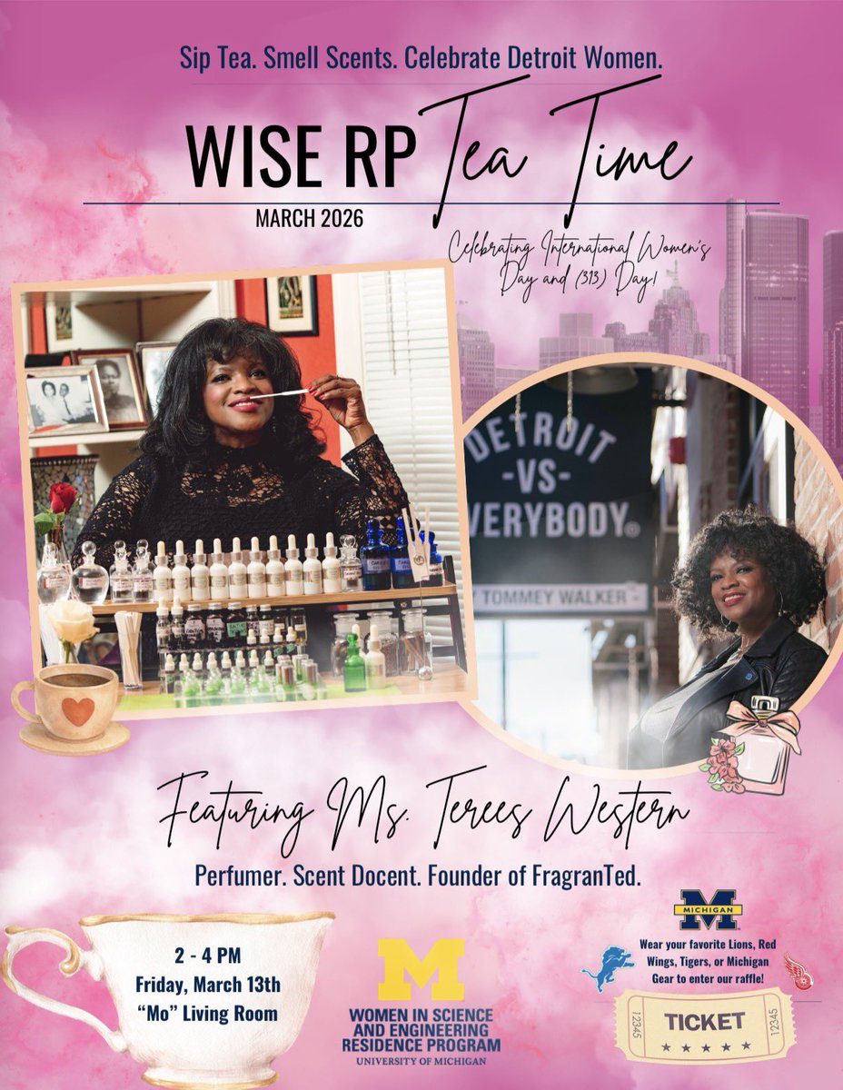 Honored I return to my alma mater <a href="/UMich/">University of Michigan</a> on #313Day!  Delighted to be recognized by <a href="/umich_wiserp/">WISE RP</a> as an Inspiring Detroit Woman Leader during #InternationalWomensMonth.
Can’t wait to talk Scent + STEM with the next gen of women engineers.
#tereeswestern #WomenInSTEM