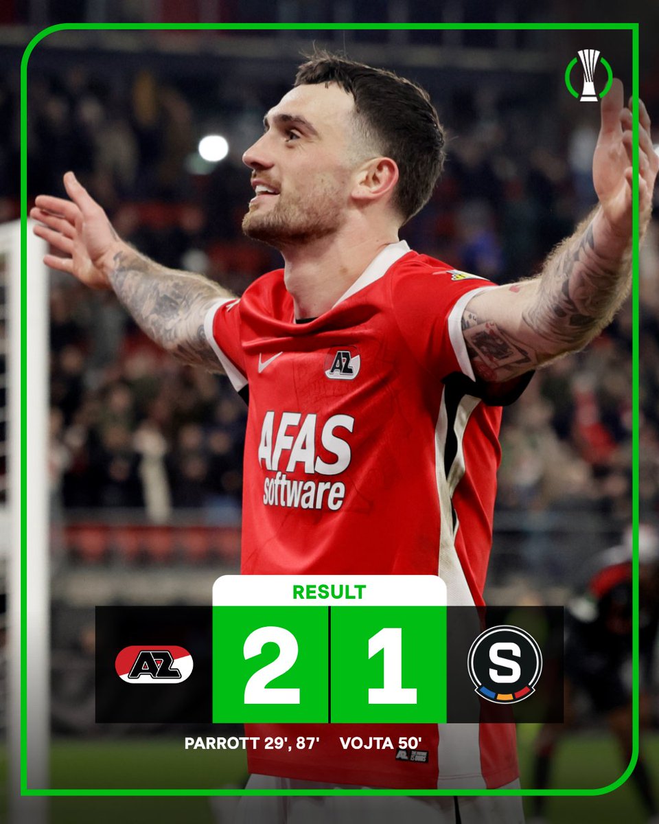 Conf_League's tweet photo. A Troy Parrott brace gives @AZAlkmaar the advantage heading to Prague 👊 https://t.co/lTg9rn0Kc8