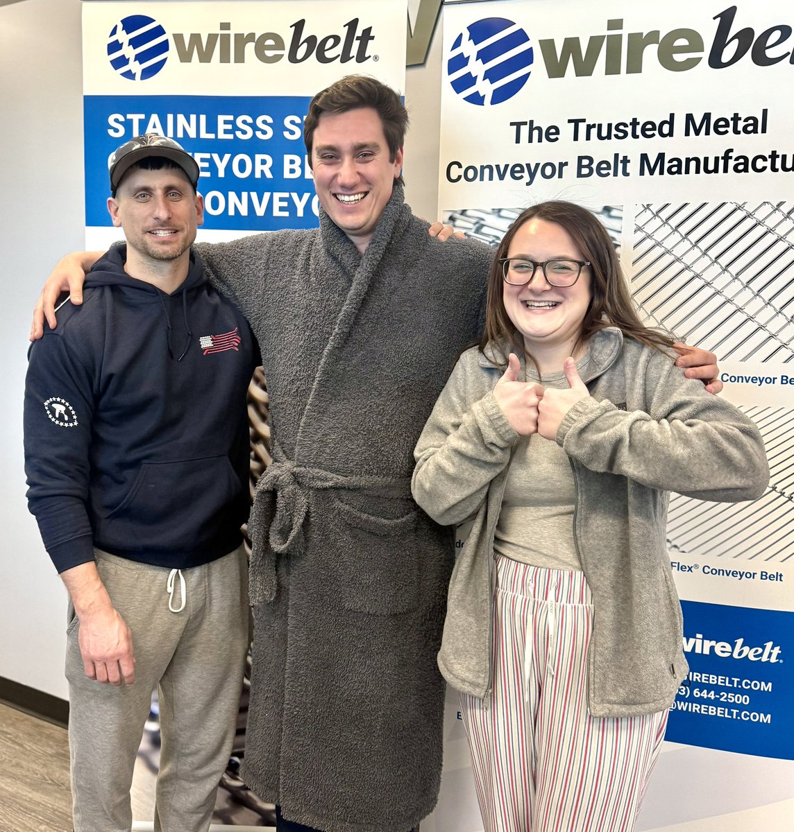 WireBeltCo's tweet photo. Business casual? More like business cozy! This week, Wire Belt hosted Pajama Day, inviting employees to wear their comfiest fits. 💤  What themed dress-up day do you go all out for? (Taking notes 👀)
 #pajamaday #teamwirebelt https://t.co/iP91KHxuci