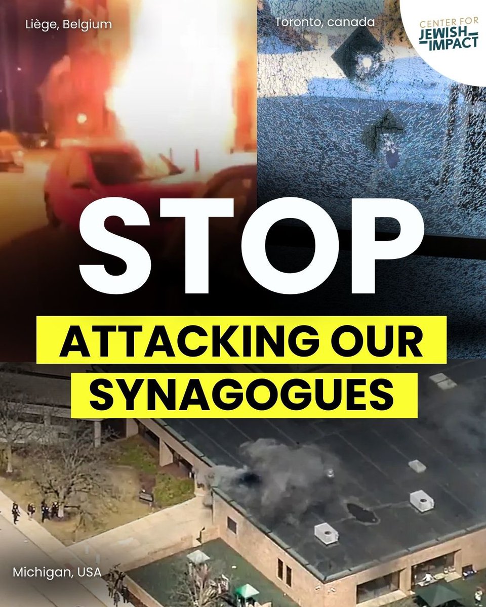 JewishImpact's tweet photo. We can’t believe we have to say this in 2026, but the world is getting far too comfortable attacking Jews in their synagogues.

Just now, a ramming and shooting attack targeted Temple Israel synagogue in West Bloomfield, Michigan, where children and adults were present at the time. Fortunately, all children and staff from the synagogue’s school have been accounted for and are safe.

In recent days alone, three synagogues in Toronto were targeted by gunfire, and an explosion was detonated at a synagogue in Belgium. This is not isolated. Antisemitism is targeting synagogues and is happening in plain sight.