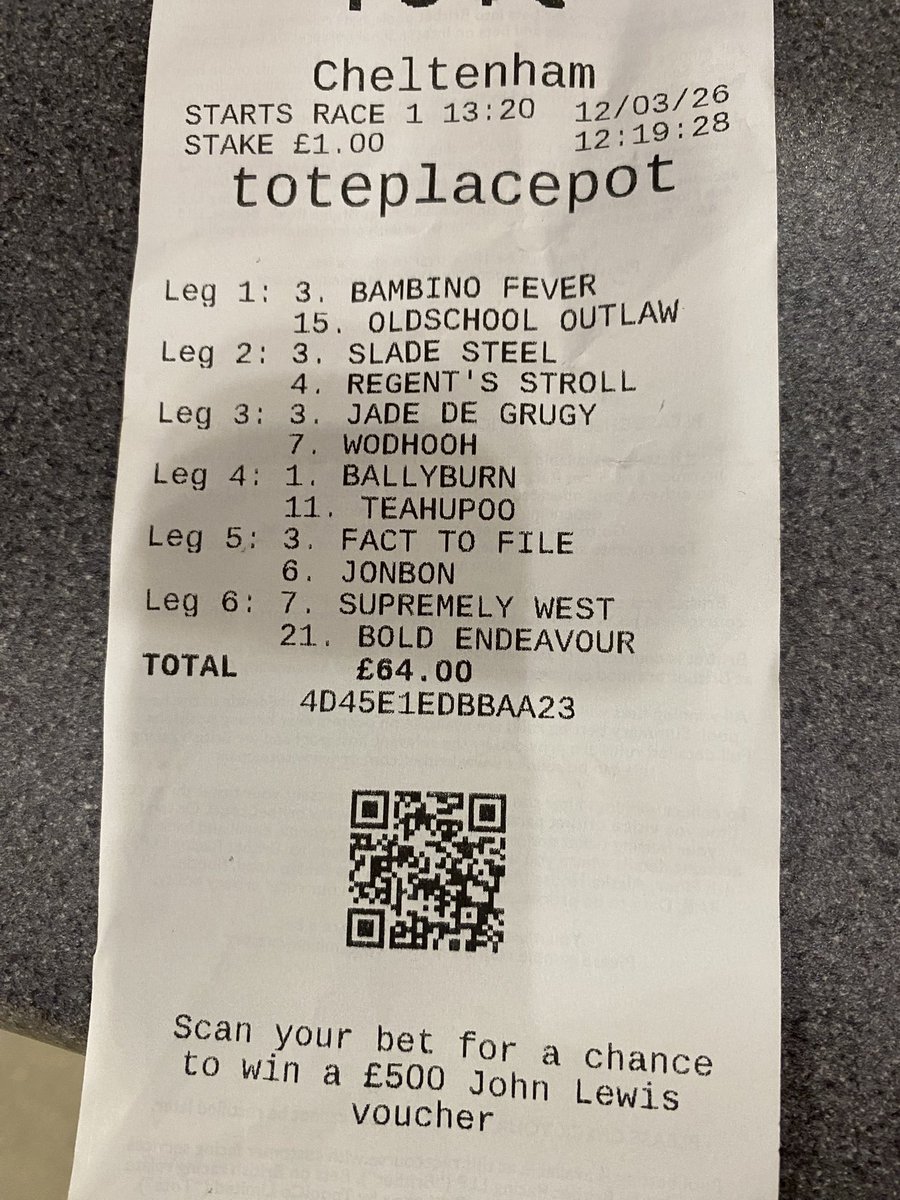 <a href="/racingblogger/">Stephen R Power</a> £1600 place pot lands.