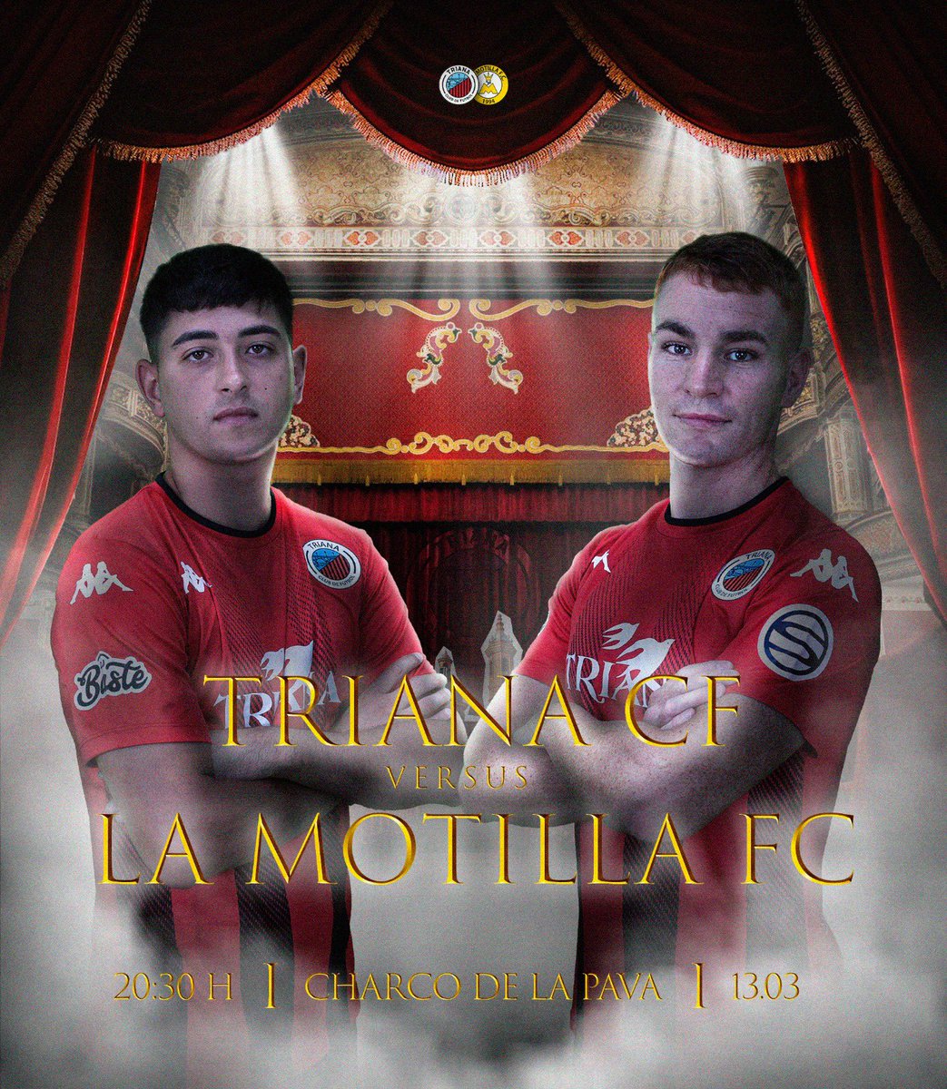 TrianaCF19's tweet photo. Mañana viernes nuestro equipo recibirá en casa a La Motilla en el partido correspondiente a la jornada 24.

Los nuestros buscarán que los 
3 puntos se queden en el Charco y para ello necesitaremos del apoyo de nuestra afición durante los 90 minutos.

¡JUNTOS, A POR LA VICTORIA! ❤️

#TrianaMotilla