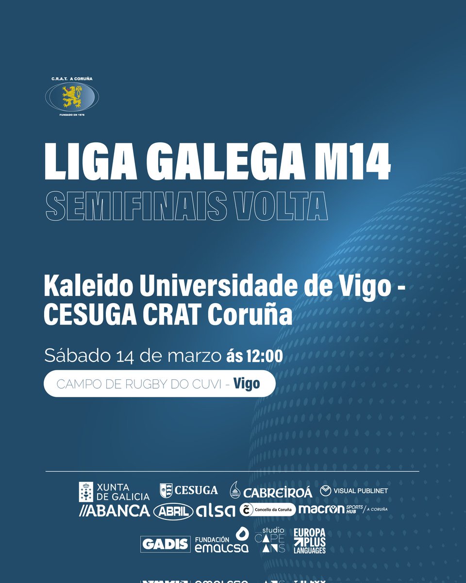 CRAT1976's tweet photo. Semana de partidos cruciales. 

El Rialta se la juega el sábado en Elviña y nuestro Senior Masculino y los M14 juegan partidos muy importantes en Vigo y Ourense

Toca llenar Elviña https://t.co/ct3evLjEi7