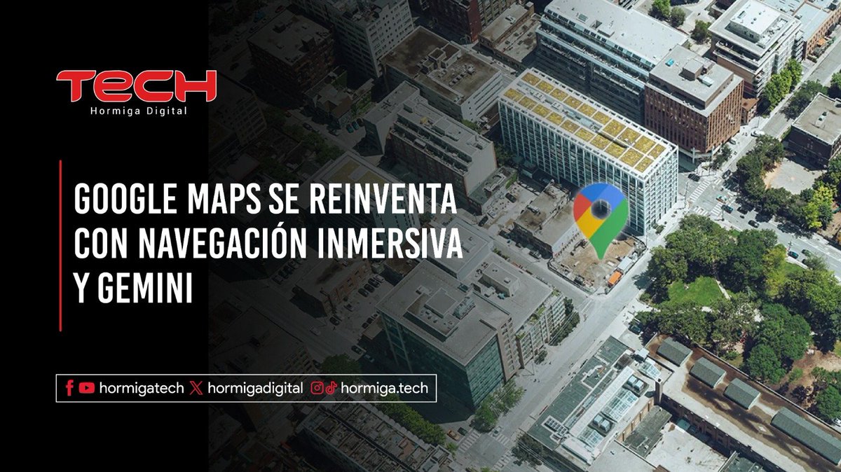 Hormigadigital's tweet image. 🧵1/5 – Google Maps entra en una nueva era

🌐🚗✨ #Google está metiendo IA en todo lo que toca, y ahora le llegó el turno a #GoogleMaps , que recibe su mayor renovación en casi una década.
La estrella del cambio es la nueva Navegación Inmersiva, impulsada por #Gemini, que