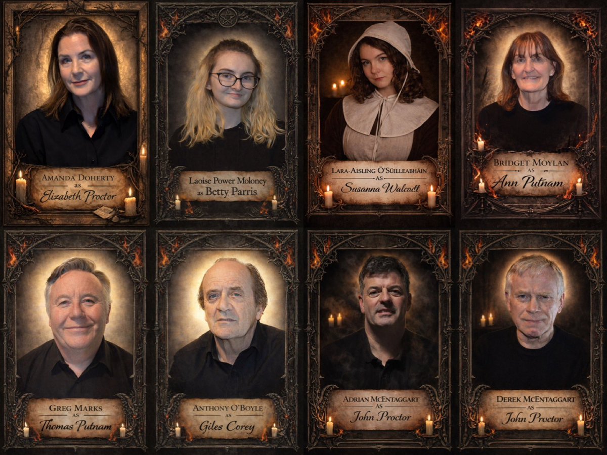 DunshaughlinP's tweet photo. Introducing our cast 

Dunshaughlin Players present
The Crucible
by Arthur Miller
Directed by Kieran Rushe

Performance dates:
📅 16–19 April 2026
🕗 8.00pm nightly
@thevenueratoath #TheCrucible
#ArthurMiller
#IrishTheatre
#CommunityTheatre
#DunshaughlinPlayers https://t.co/aifnuwU1oY