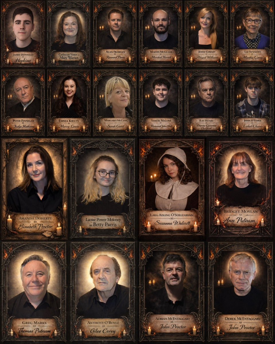 DunshaughlinP's tweet photo. Introducing our cast 

Dunshaughlin Players present
The Crucible
by Arthur Miller
Directed by Kieran Rushe

Performance dates:
📅 16–19 April 2026
🕗 8.00pm nightly
@thevenueratoath #TheCrucible
#ArthurMiller
#IrishTheatre
#CommunityTheatre
#DunshaughlinPlayers https://t.co/aifnuwU1oY