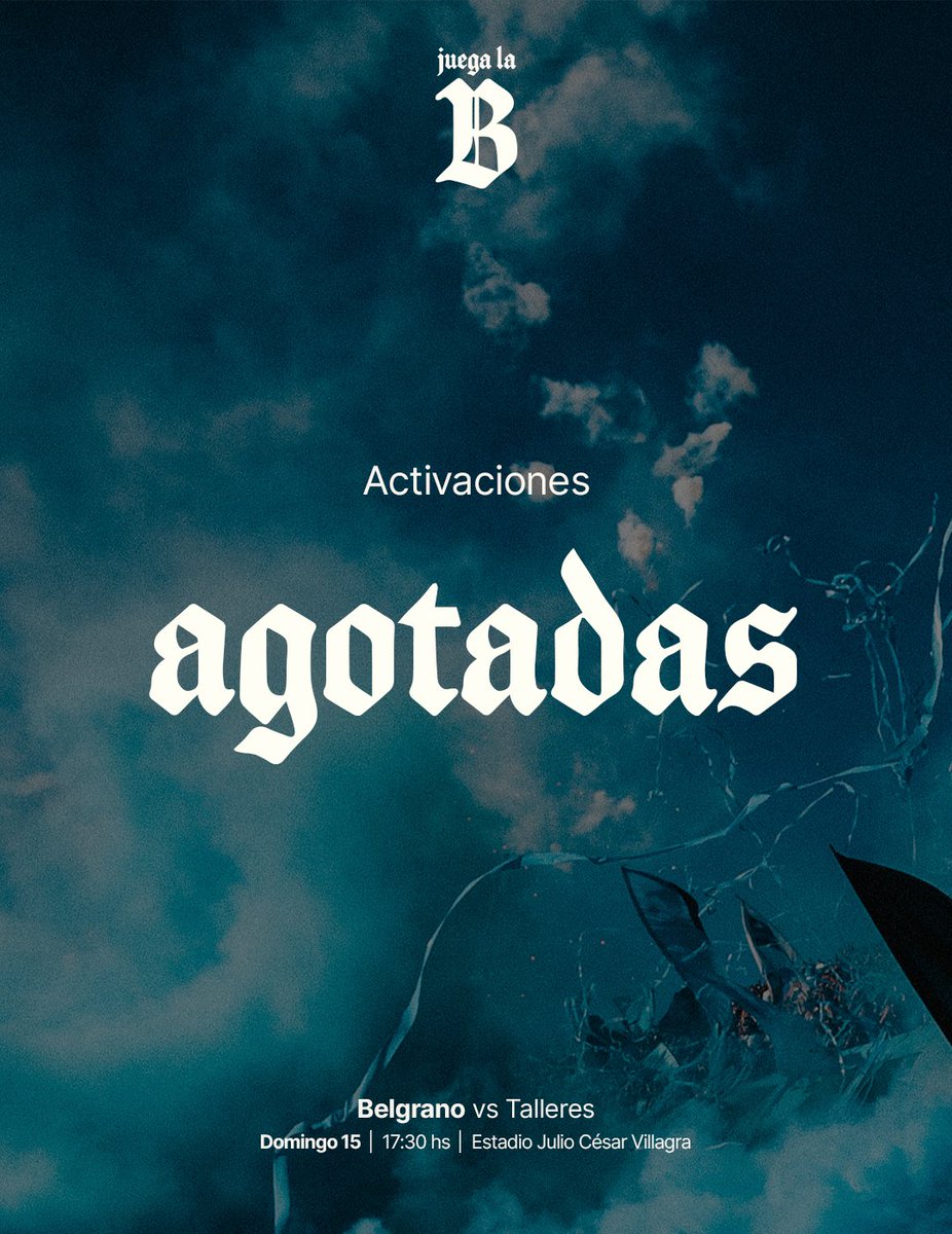 CorazonPirataTw's tweet photo. ¡UBICACIONES AGOTADAS! 🏟️💯
🏴☠️ Ya no quedan lugares disponibles para el partido del domingo ante Talleres, por la undécima fecha del #Apertura.
¡#CABESCBA! 🩵☠️ https://t.co/qYk09r5WT3