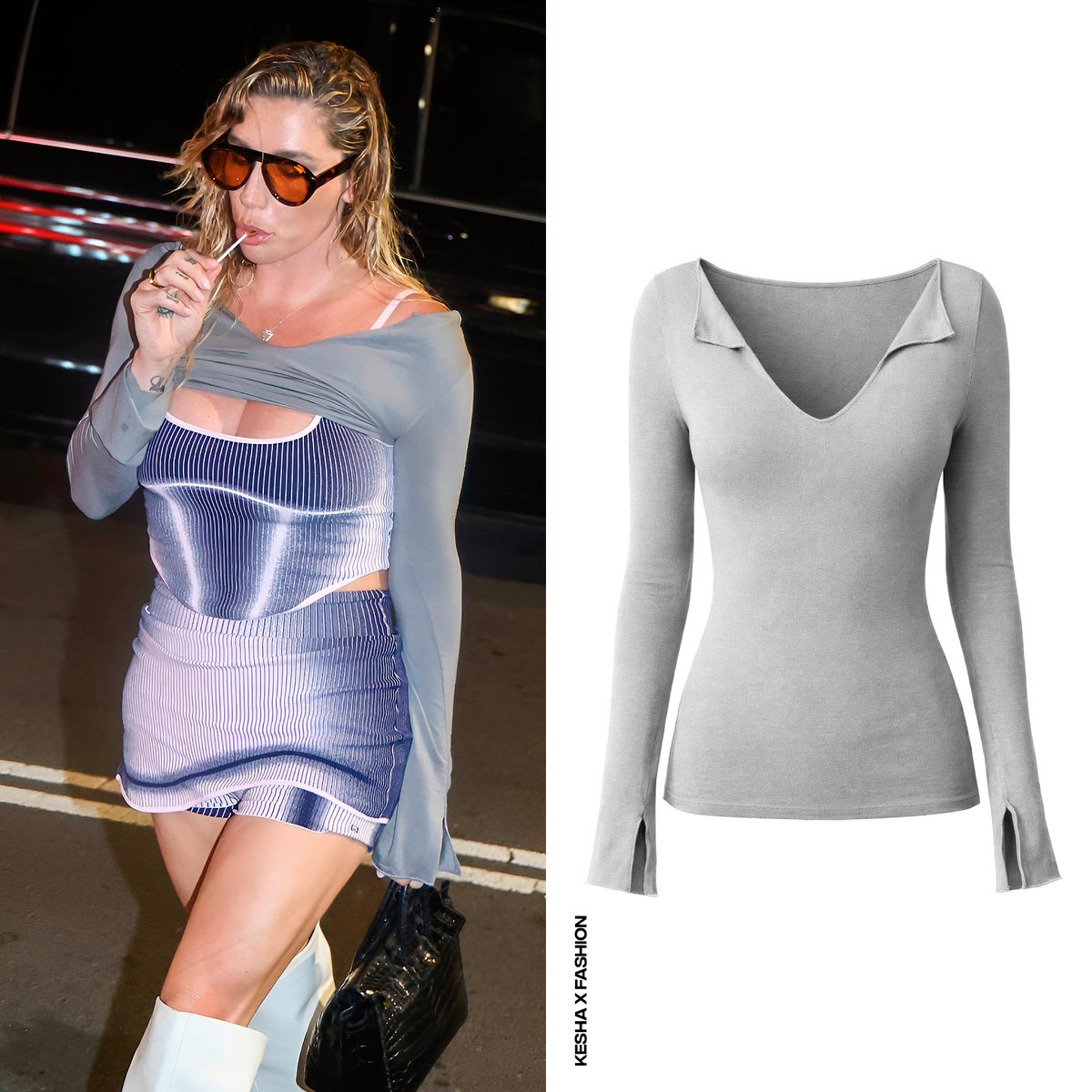 KeshaXFashion's tweet image. Kesha headed out for an evening at the lively Sussudio nightclub in Sydney, wearing a tank top and tennis skirt by #PH5, a long-sleeve grey top by #JoahBrown and the @FDM_Collection "Milly" white leather boots. She accessorized with her @Hermes_Paris vert emerald leather bag.